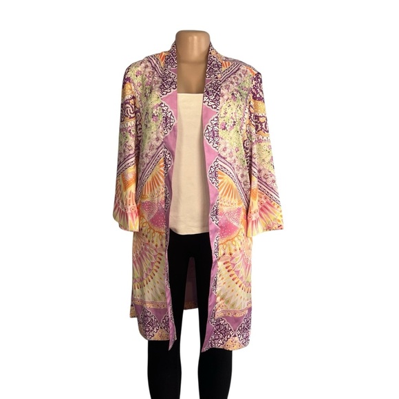 3/$30 🍂 Chico's Pink Lilac Mosaic Medallion Open Front Kimono - Picture 2 of 11